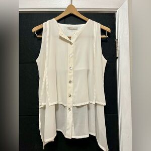 Matthildur White Linen Layered Asymmetrical Hem Sleeveless Vest, Size P